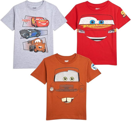 Disney Pixar Cars Tow Mater Lightning McQueen - Paquete de 3 camisetas