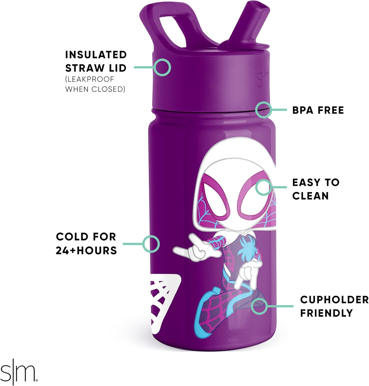 Simple Modern Spiderman - Botella de agua de acero inoxidable aislado de Marvel