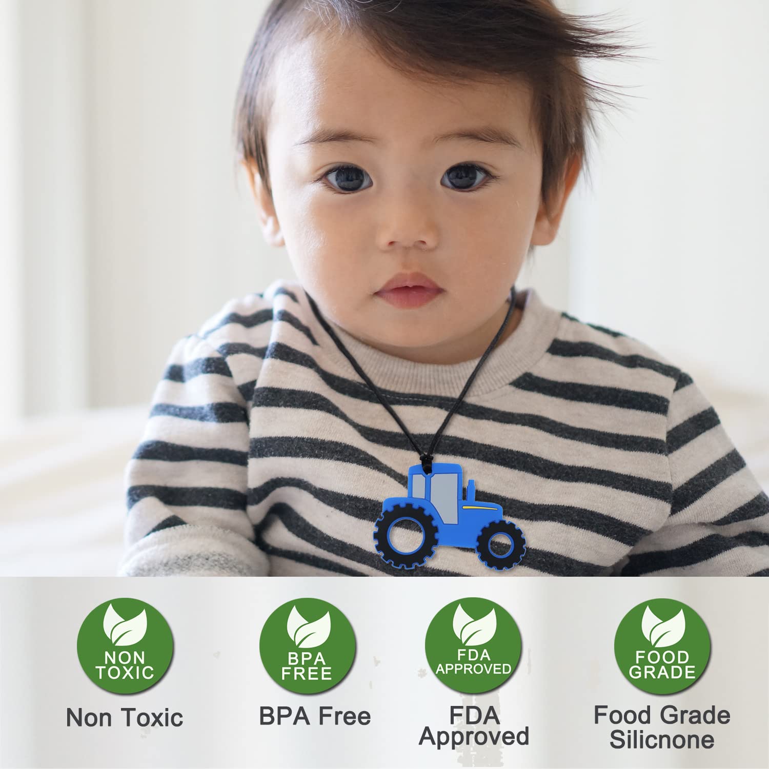 Collar masticable para niños sensoriales, paquete de 5 collares masticables para niños y niñas con autismo, TDAH, SPD y PICA, collares antiestrés para adultos, colgantes de silicona masticables