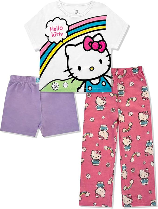 Hello Kitty Conjunto de pijama para niñas, 3 piezas