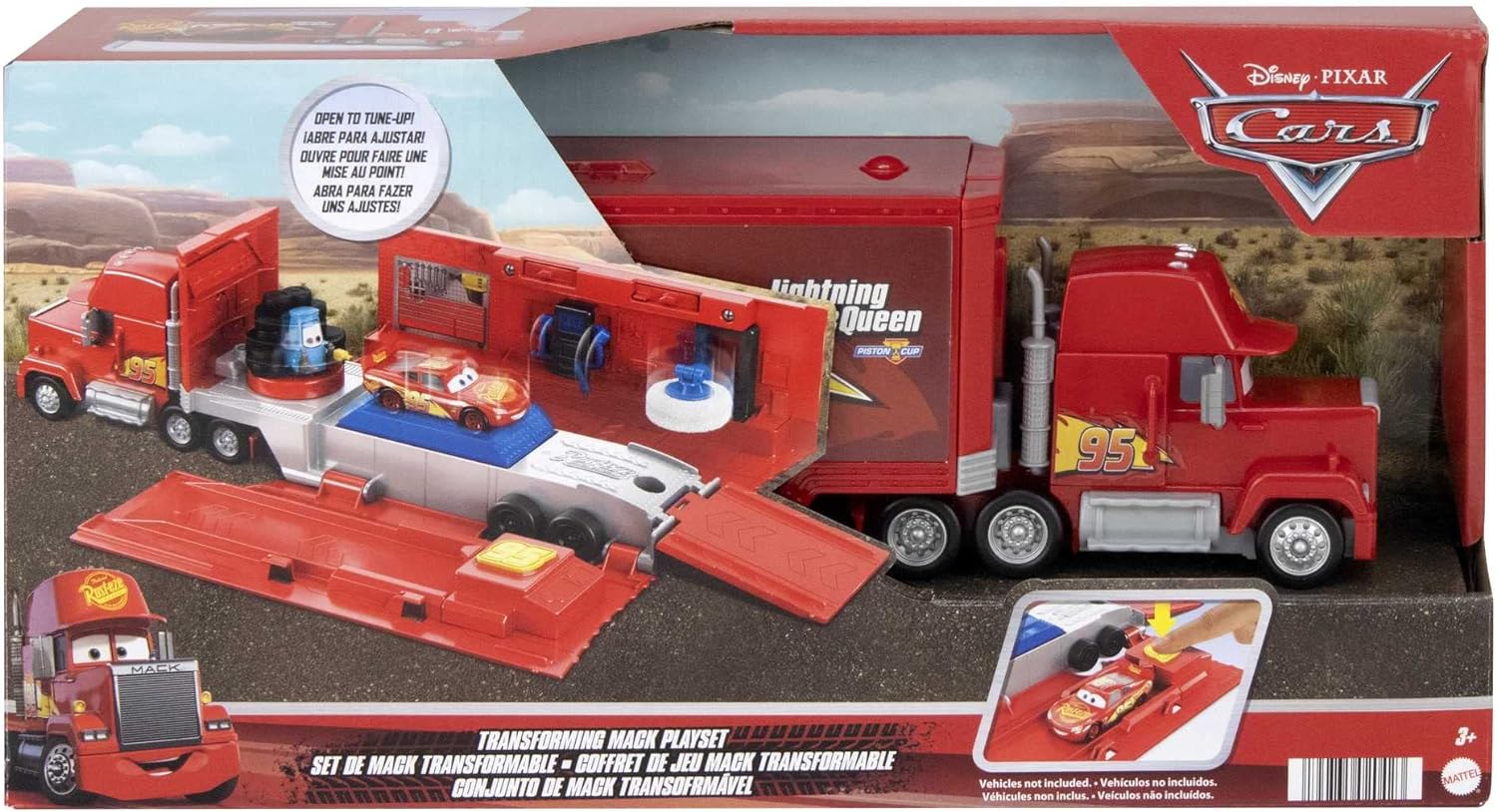 Mattel Disney y Pixar Cars Transforming Mack Playset, camión de juguete 2 en 1