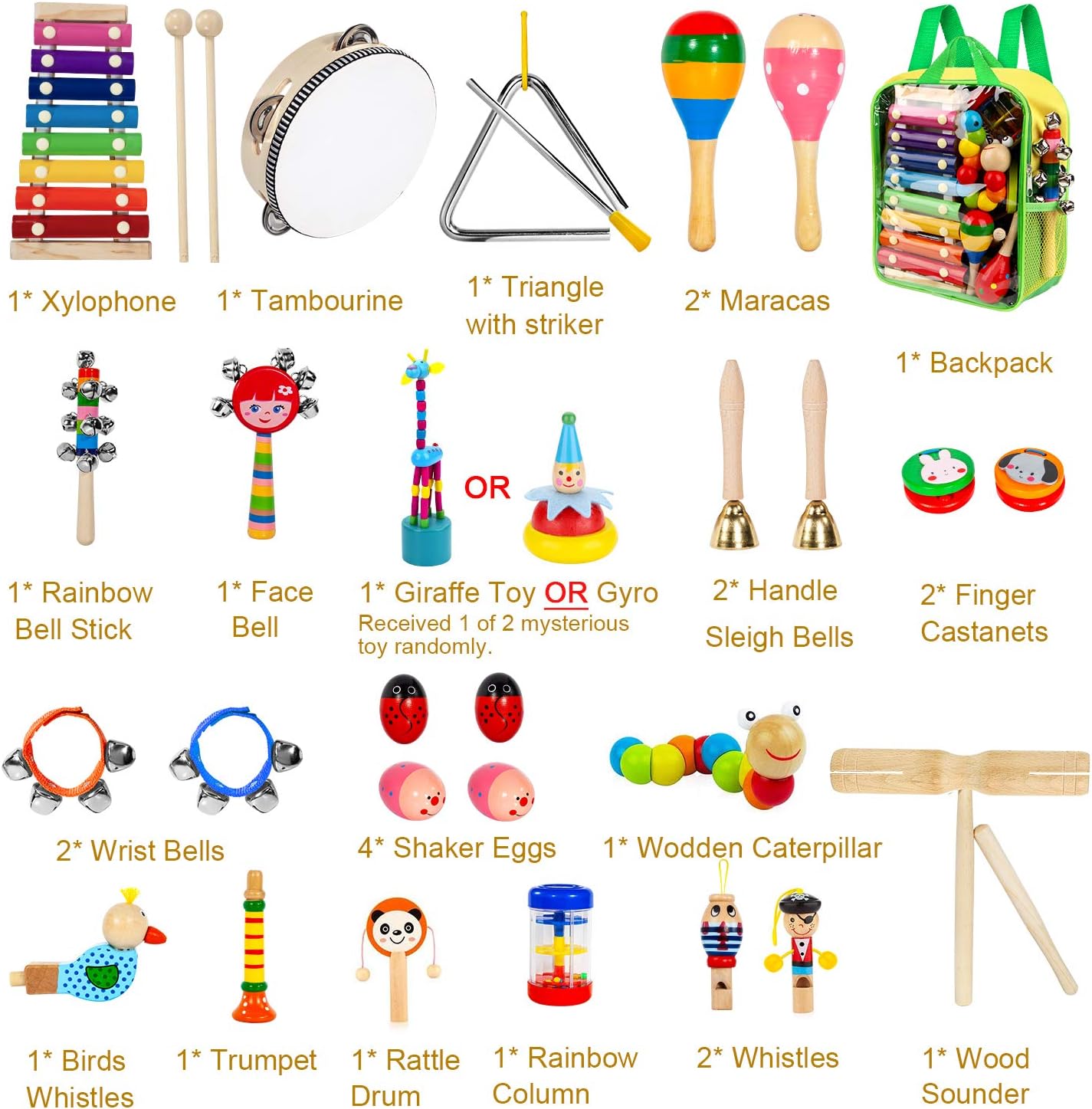 Instrumentos musicales para niños, 33 piezas, 18 tipos, instrumentos de percusión de madera, pandereta, xilófono, juguetes para niños, educación preescolar, aprendizaje temprano