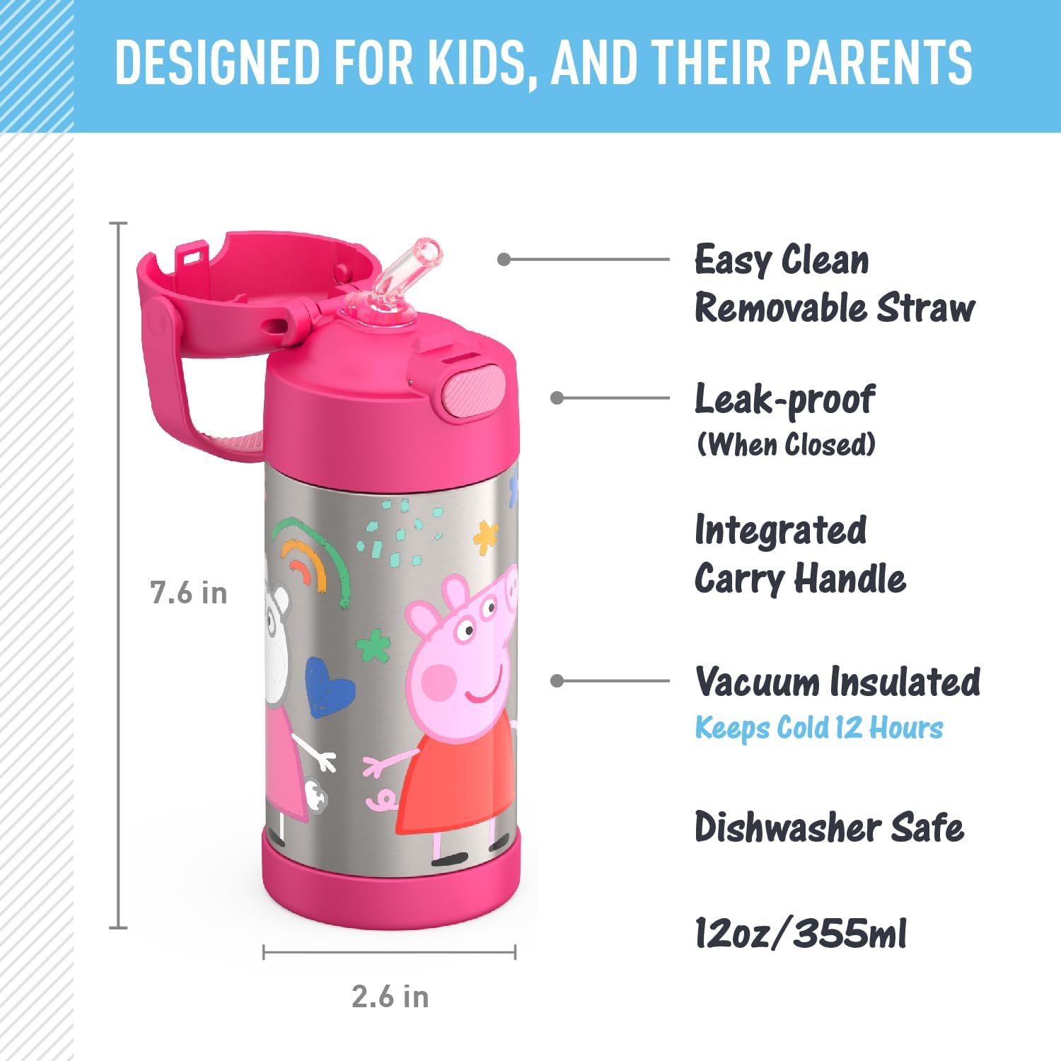 THERMOS FUNTAINER - Botella de agua de acero inoxidable Peppa Pig