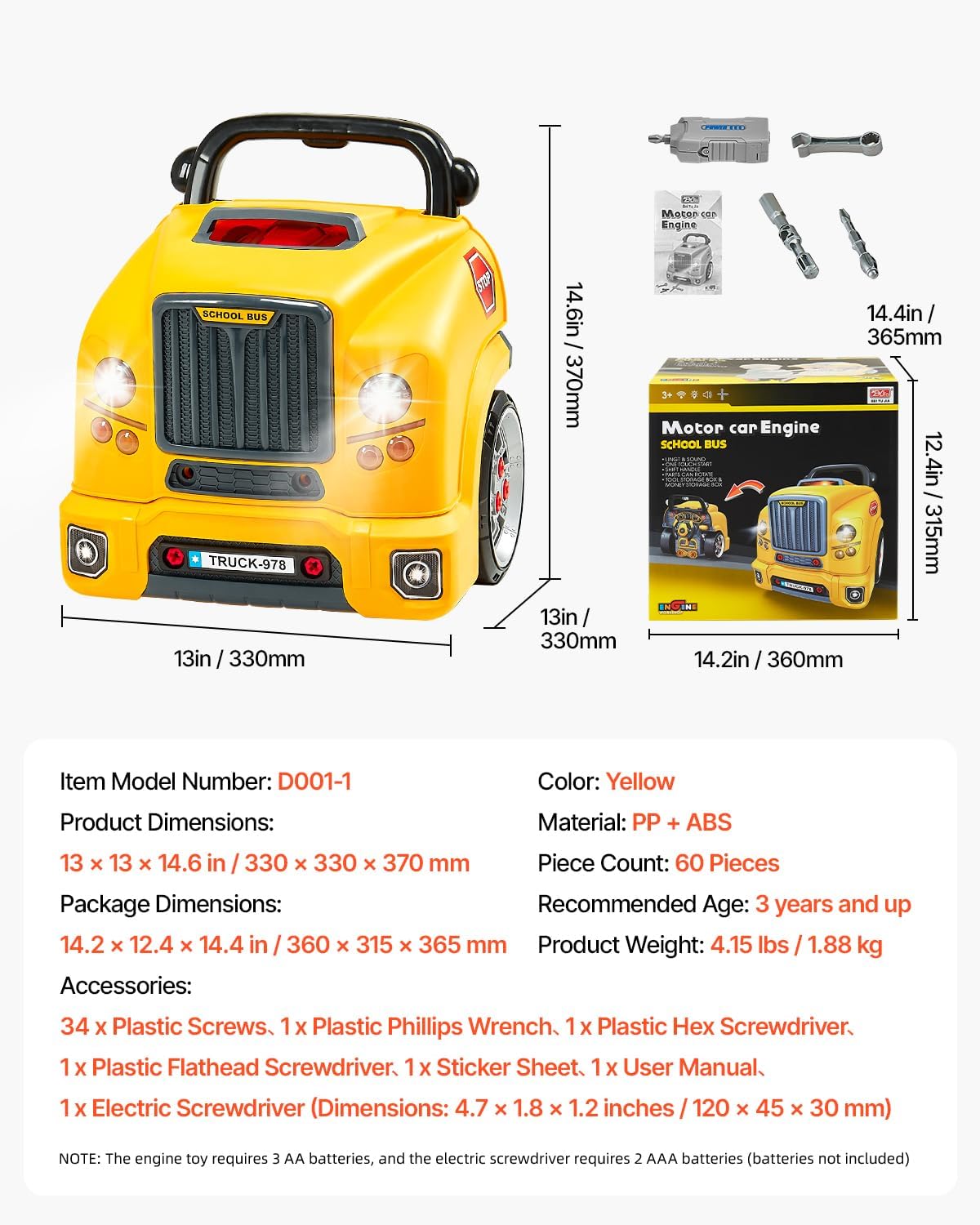 Juguete de motor, 60 piezas, juego de reparación de automóvil mecánico, con piezas extraíbles, luces y sonidos