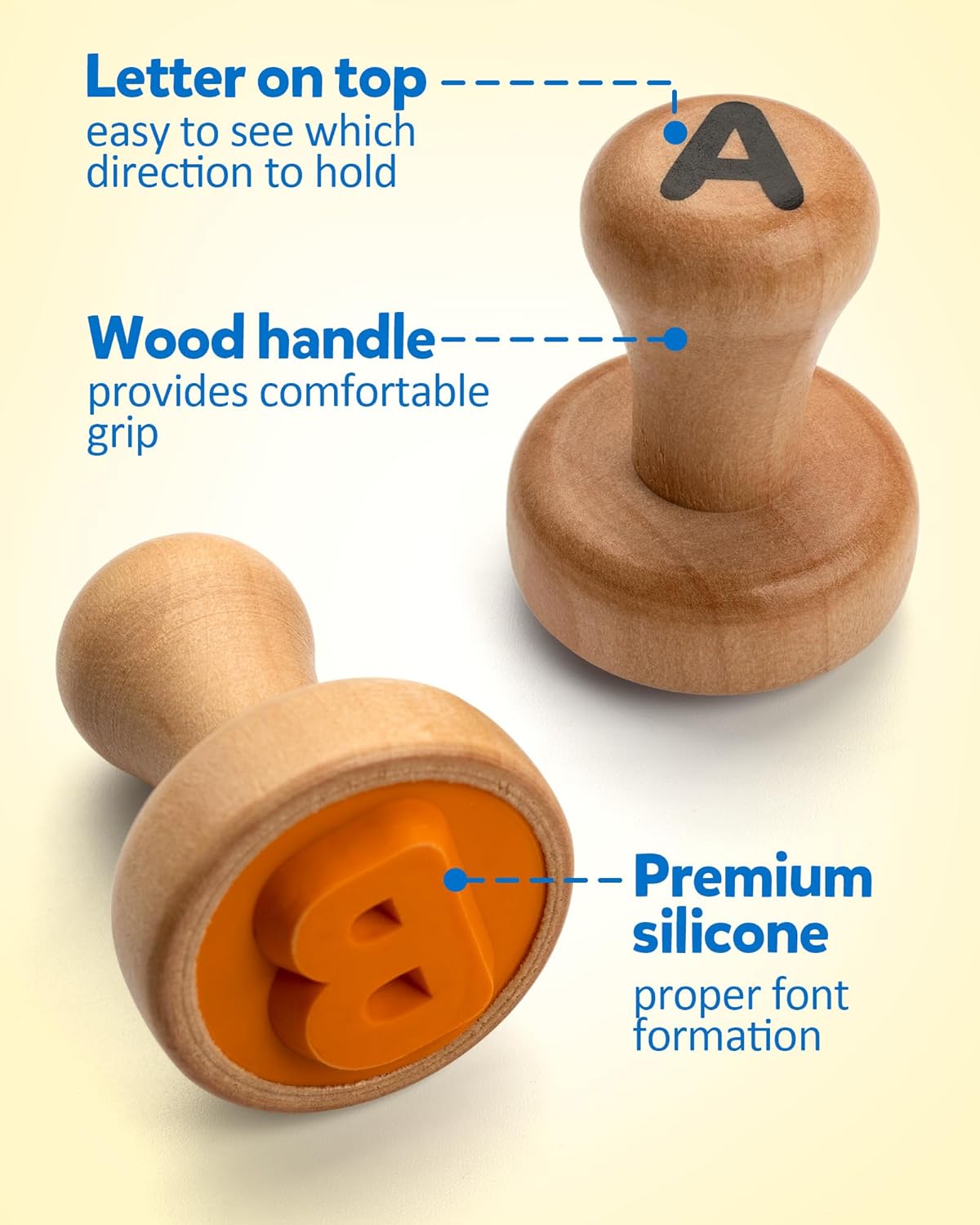 Tarjeta de madera con sello de números del alfabeto, sellos de letras de ortografía ABC y matemáticas, sellos de números de aprendizaje