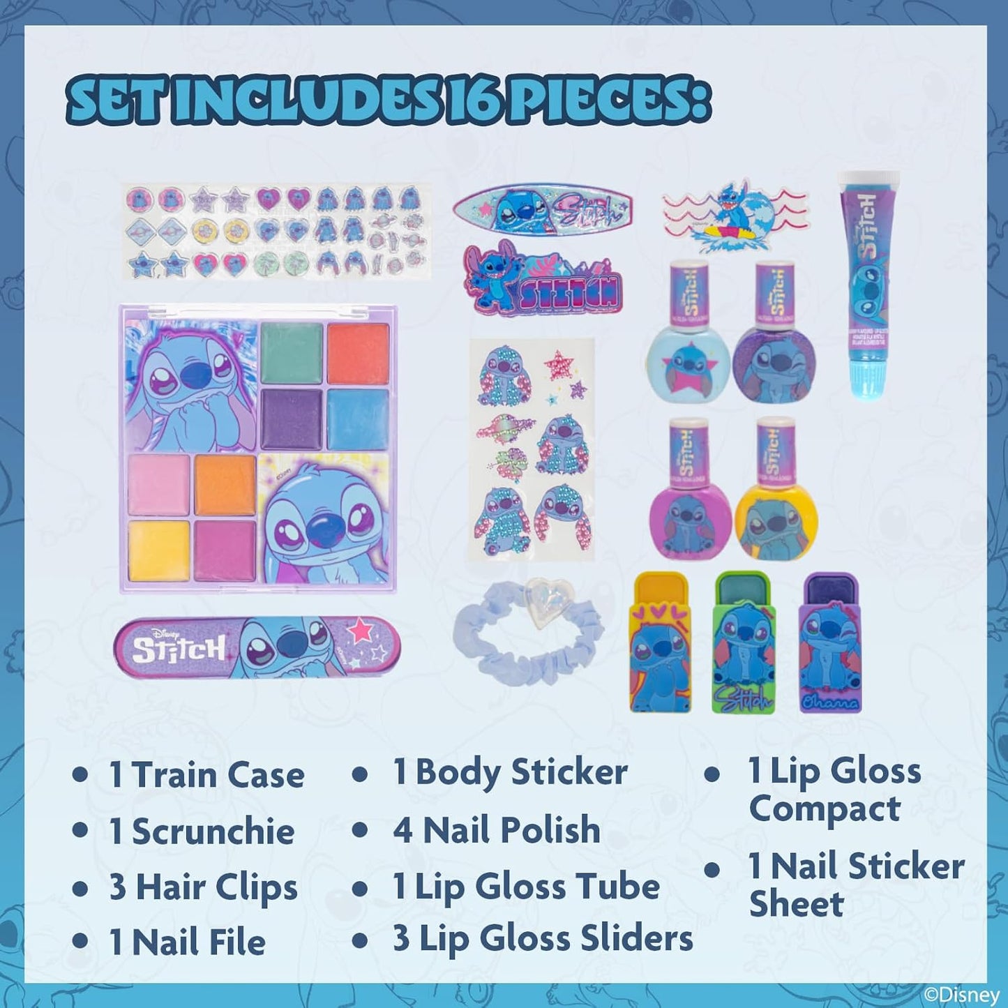 Stitch - Juego de estuche de maquillaje cosmético para niñas
