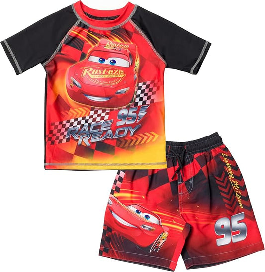 Disney Cars - Conjunto de camiseta de protección UPF 50+ y traje de baño