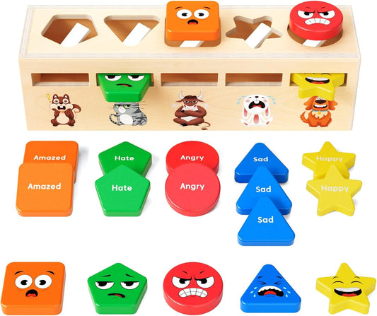 Montessori Wooden Sorting Toys,For 2 3 4Year Old Boy Girl,Shape Color Sorter,Learning Matching Box,With Stacking Toys, Educational Learning Toy,Puzzles for Preschool Toddlers