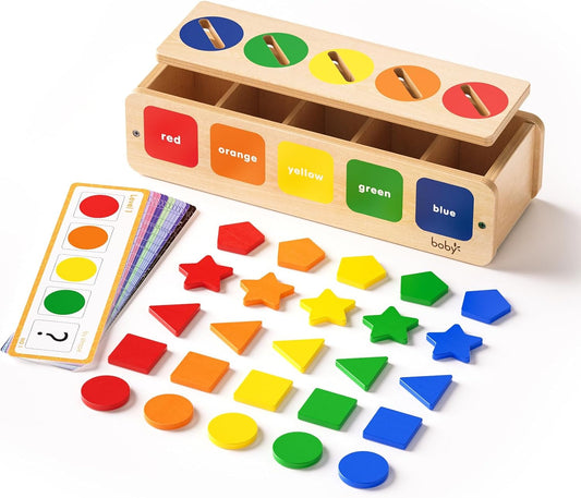 Boby Montessori Sorting Toys for Toddlers 1-3 Year Old, Wooden Color & Shape Sorter Box for Boy Girl Kids Birthday Gifts, Toddler Sensory Learning & Education Toys Age 1-2-3-4 Baby 12-18 Months