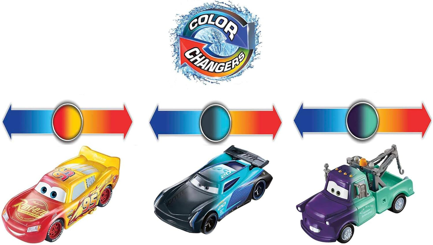 Mattel Disney y Pixar Cars Juguetes, cambiadores de color, paquete de 3 vehículos 