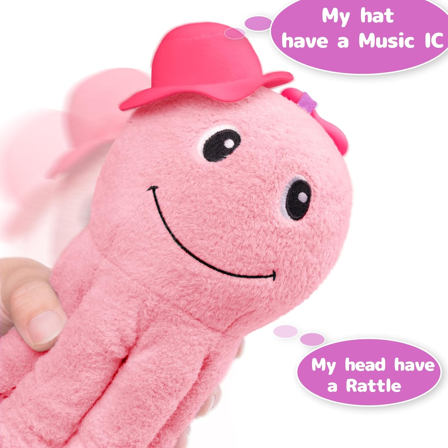 Infant Baby Girls Musical Stuffed Animal Activity Soft Toys with Multi-Sensory Crinkle, Mirror, Rattle and Textures for 0-3-6-12 Months Developmental Toys, Octopus,Pink