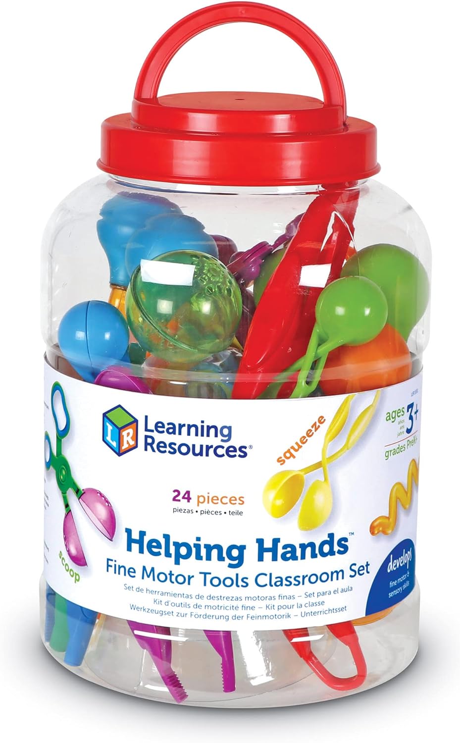 Learning Resources Helping Hands - Juego de herramientas motoras finas para aula, 24 piezas, a partir de 3 años, herramientas sensoriales para aula, juego de herramientas motoras finas para clase