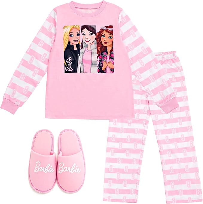 Barbie Camisa de pijama para niñas, pantalones y pantuflas