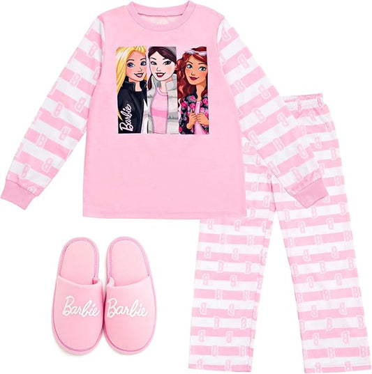 Barbie Camisa de pijama para niñas, pantalones y pantuflas