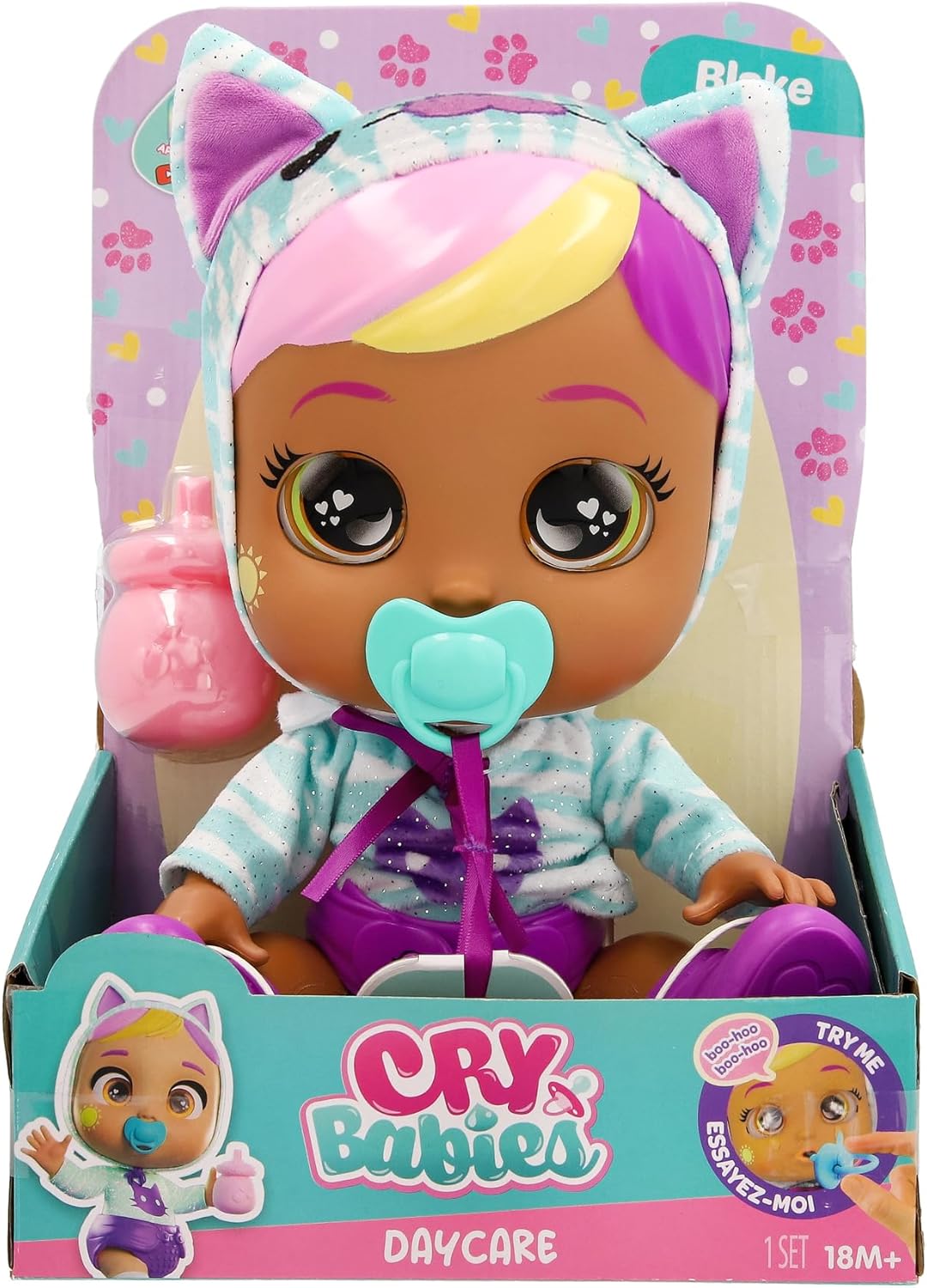 Cry Babies Daycare Blake - Muñeca de bebé de 12 pulgadas