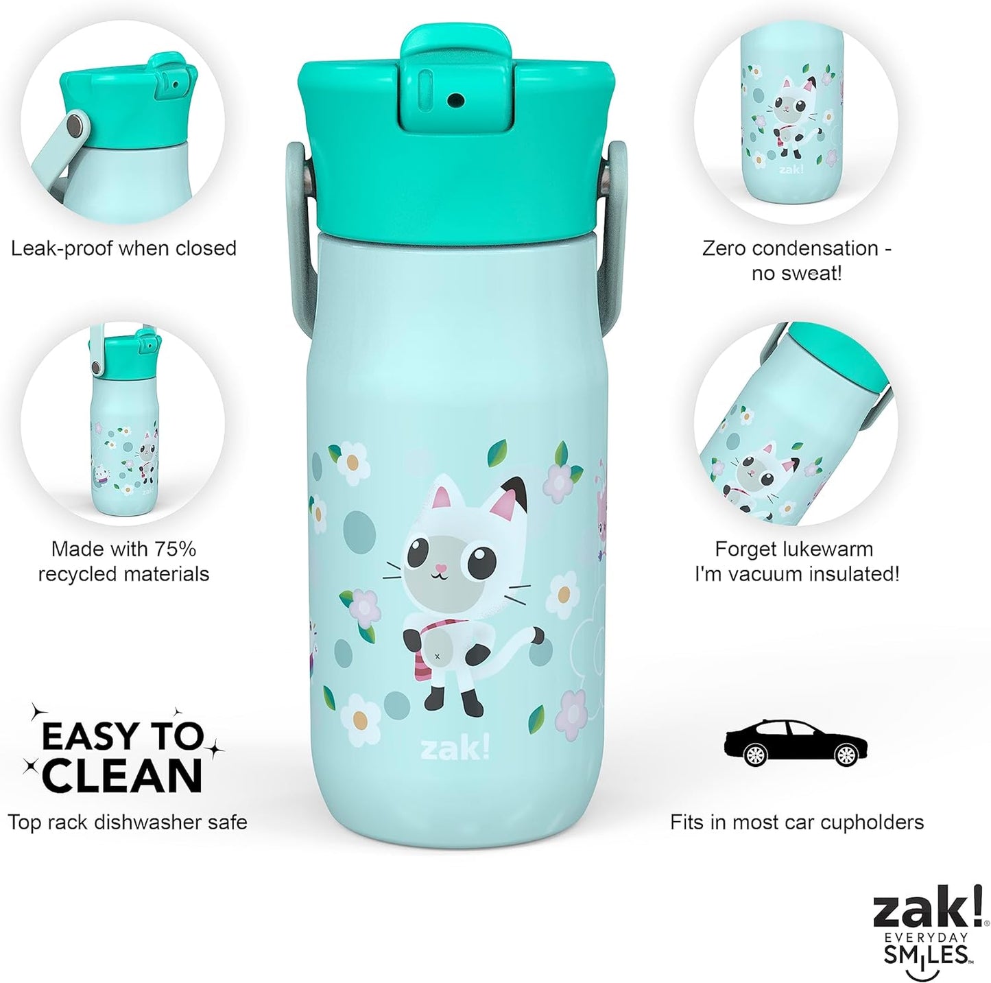 Zak Designs Botella de agua de acero inoxidable