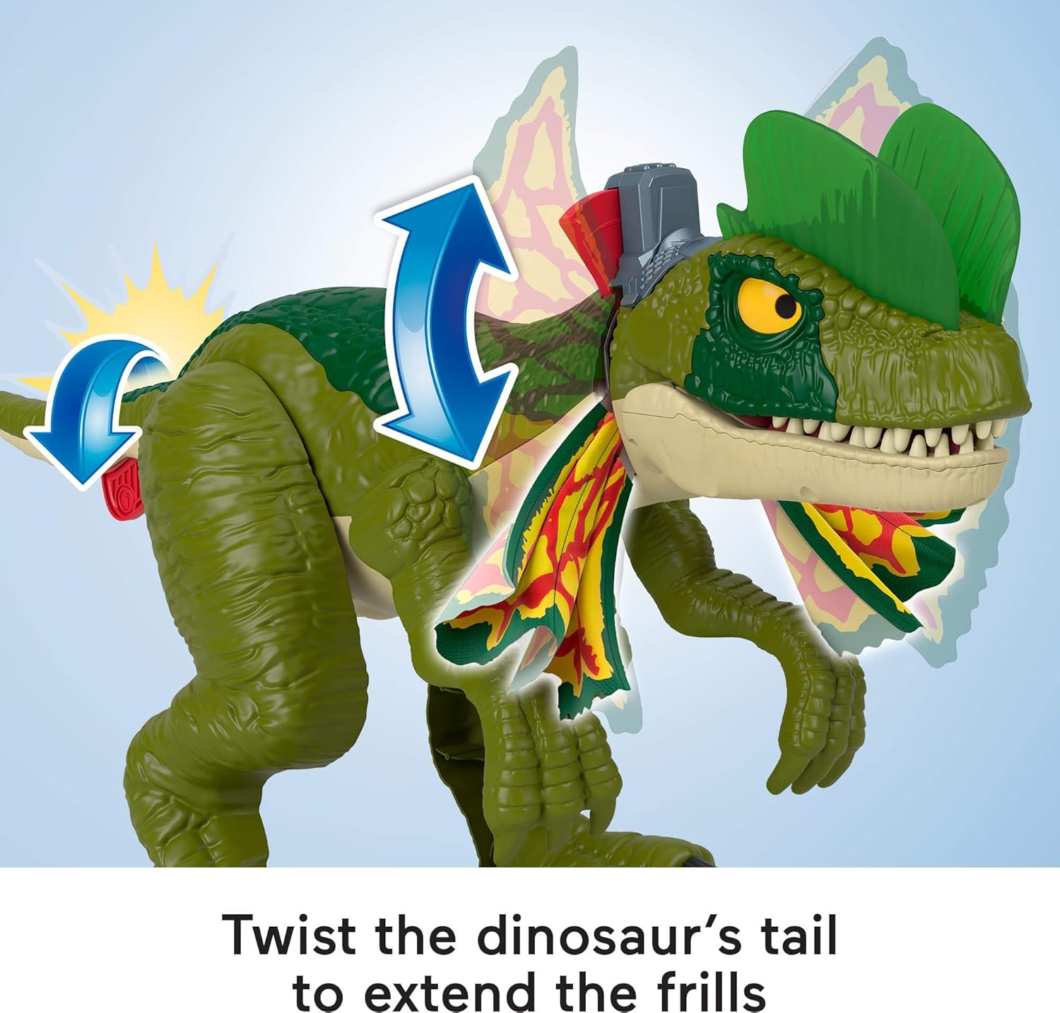 Fisher-Price Imaginext Jurassic World - Juguete de dinosaurio Thrash Attack Dilophosaurus de más de 16 pulgadas con luces y sonidos