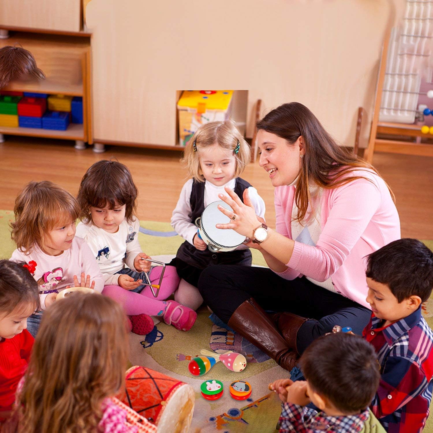 Instrumentos musicales para niños, 33 piezas, 18 tipos, instrumentos de percusión de madera, pandereta, xilófono, juguetes para niños, educación preescolar, aprendizaje temprano