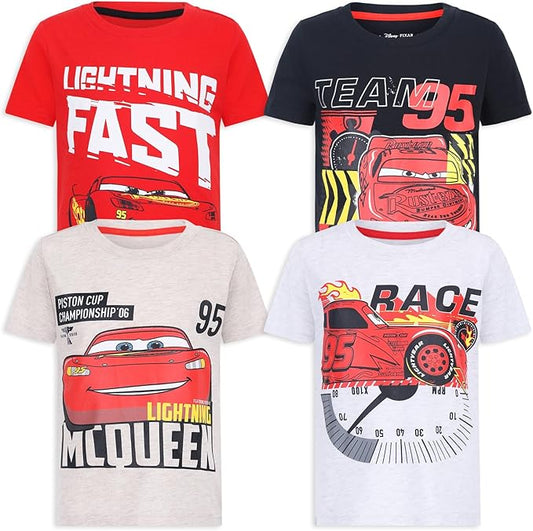 Disney Pixar Cars Lightning McQueen - Paquete de 4 camisetas