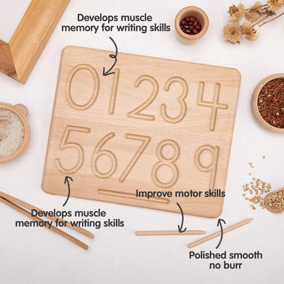 Tabla de trazado de números y formas Montessori 