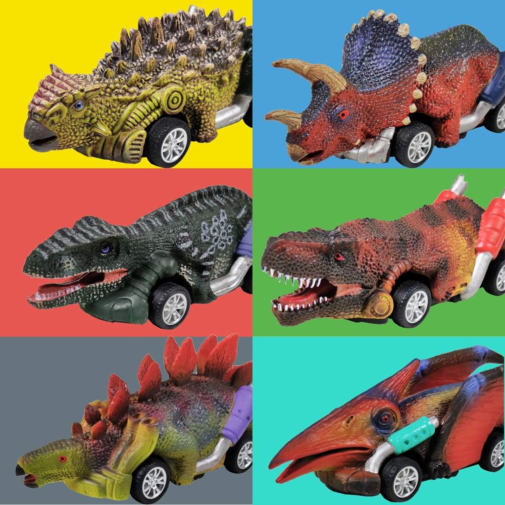 Coches de juguete de dinosaurio, paquete de 6