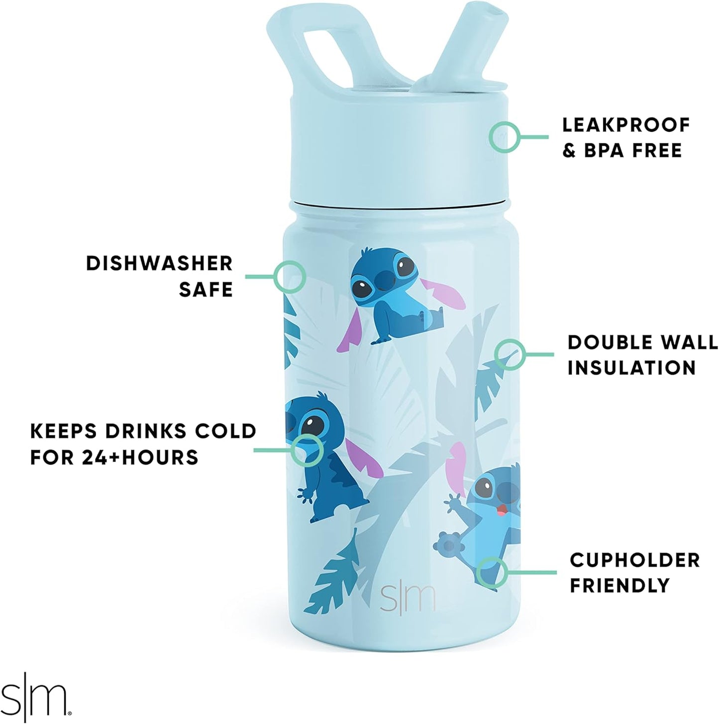 Simple Modern - Stitch de Disney - Botella de agua de acero inoxidable aislado