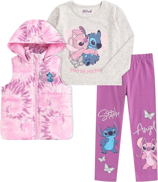 Disney Stitch - Juego de camisa, chaleco con capucha y pantalones