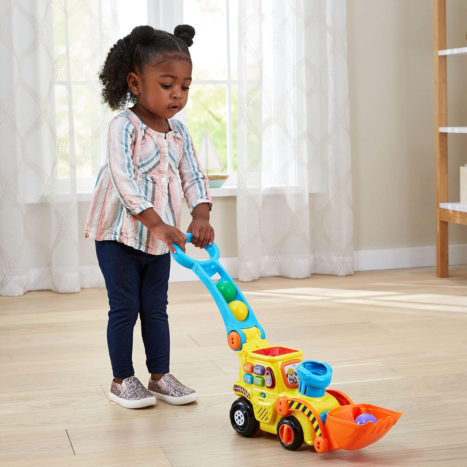 Bulldozer Pop-a-Balls Push & Pop de VTech, Amarillo