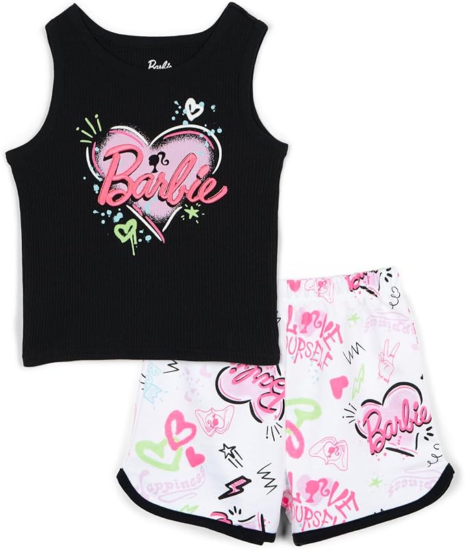 Barbie Conjunto de camiseta sin mangas acanalada y pantalones cortos