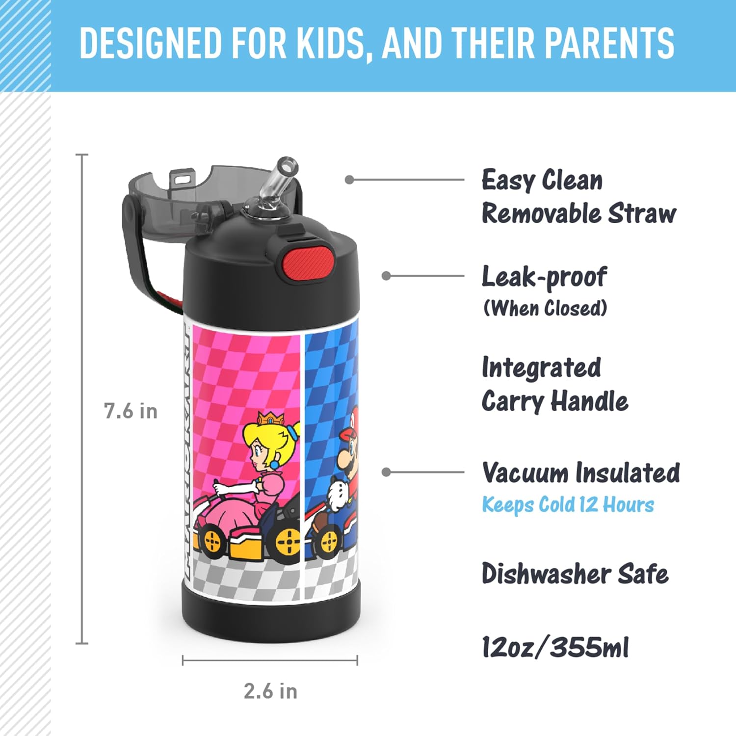 THERMOS FUNTAINER - Botella de agua de acero inoxidable Super Mario Brothers