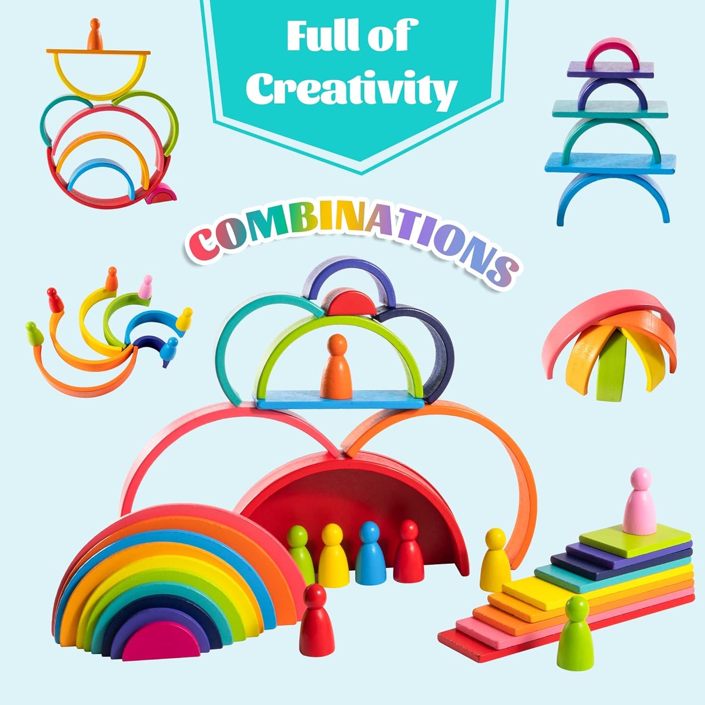 Juego de apilador de madera Rianbow 4 en 1 Montessori 