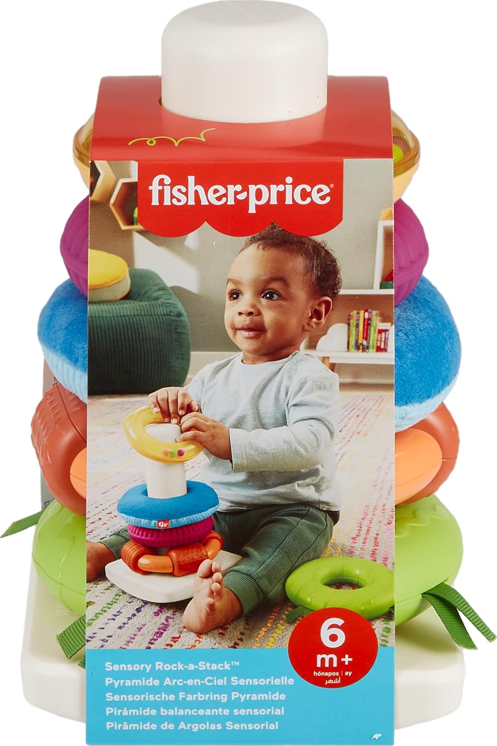 Fisher-Price Juguetes apilables sensoriales Rock-A-Stack Anillos con actividades motoras finas en base Roly-Poly 