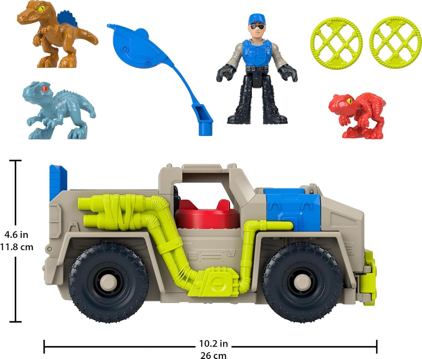 Fisher-Price Imaginext Jurassic World - Juego de juguetes de dinosaurio de pista y transporte