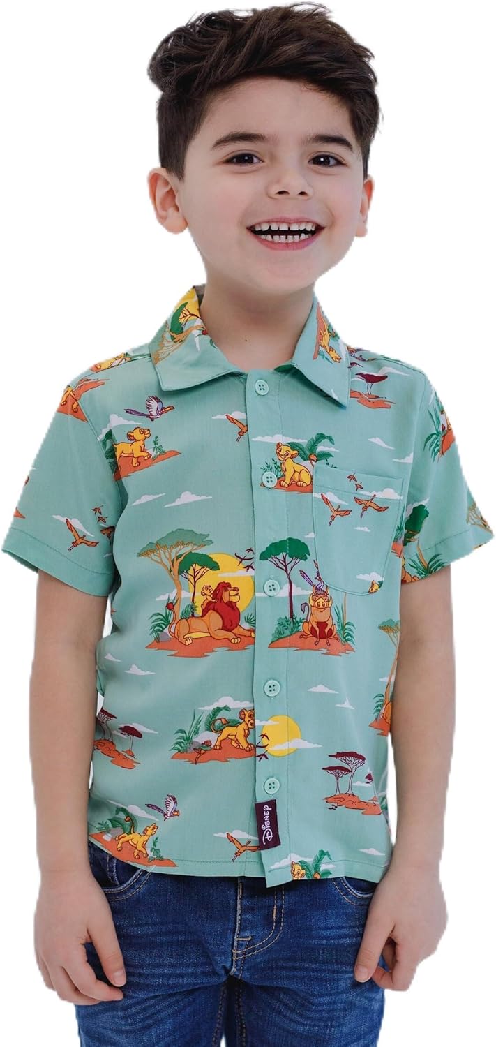  Camisa hawaiana con botones de Simba Nala Timon Pumbaa Mufasa Zazu