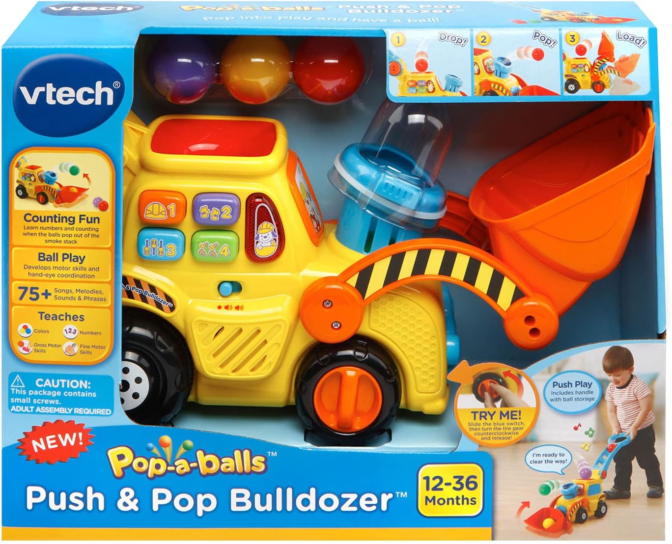 Bulldozer Pop-a-Balls Push & Pop de VTech, Amarillo