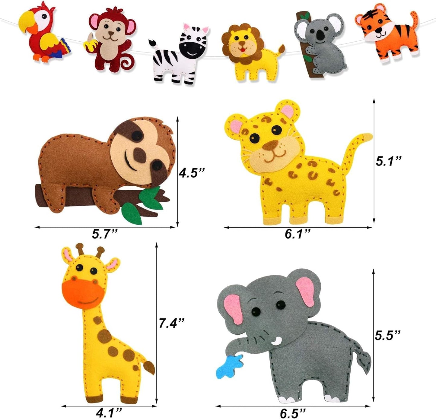 Safari Jungle Animals Sewing Craft Kit DIY Kids Craft and Sew Set for 7 8 9 10 11 12Girls and Boys Educational Beginners Sewing Stuffed Animal Felt Plush Ornaments Set of 14