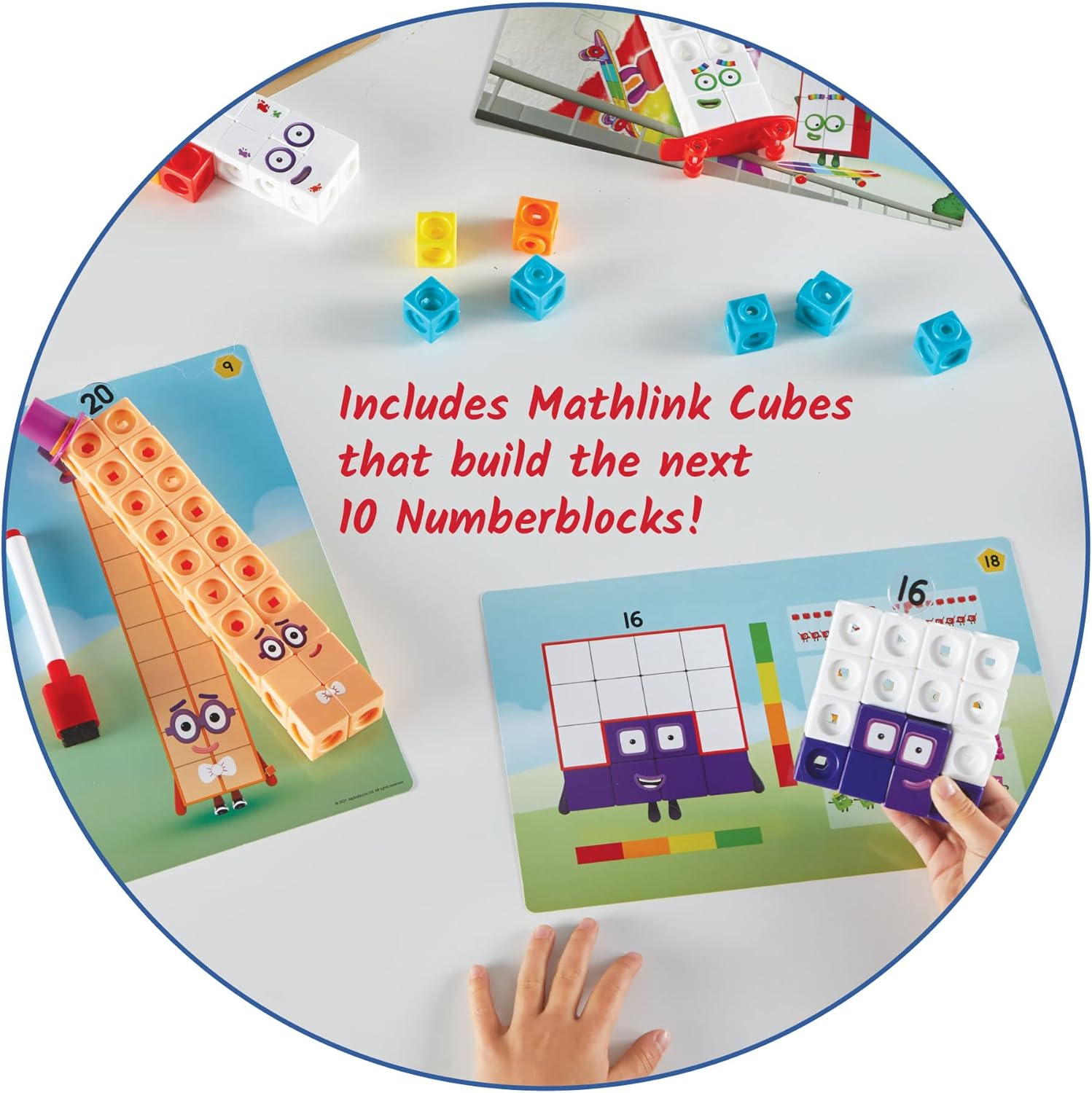 Numberblocks MathLink Cubes - Juego de actividades de 11 a 20, 30 actividades de bloques de números vinculadas a episodios de televisión, 155 cubos NumberBlocks MathLink