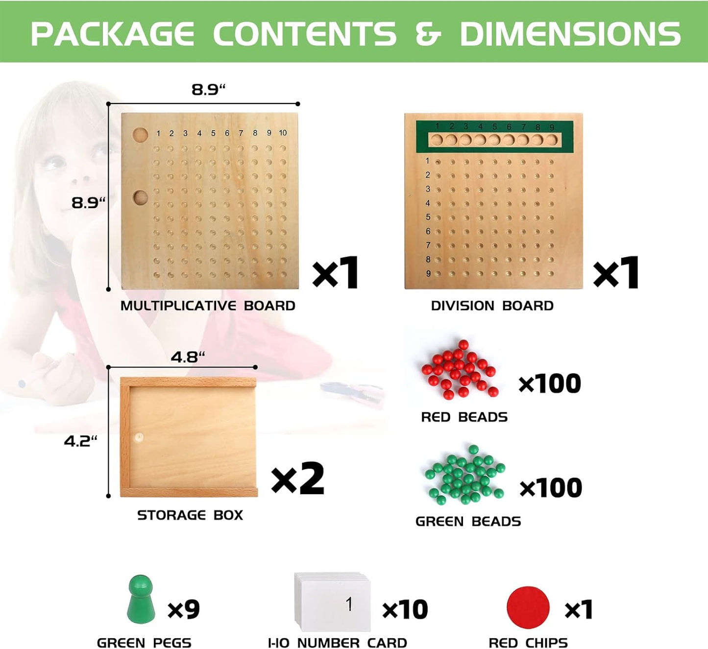 Montessori Material de Matemáticas Multiplicación y División