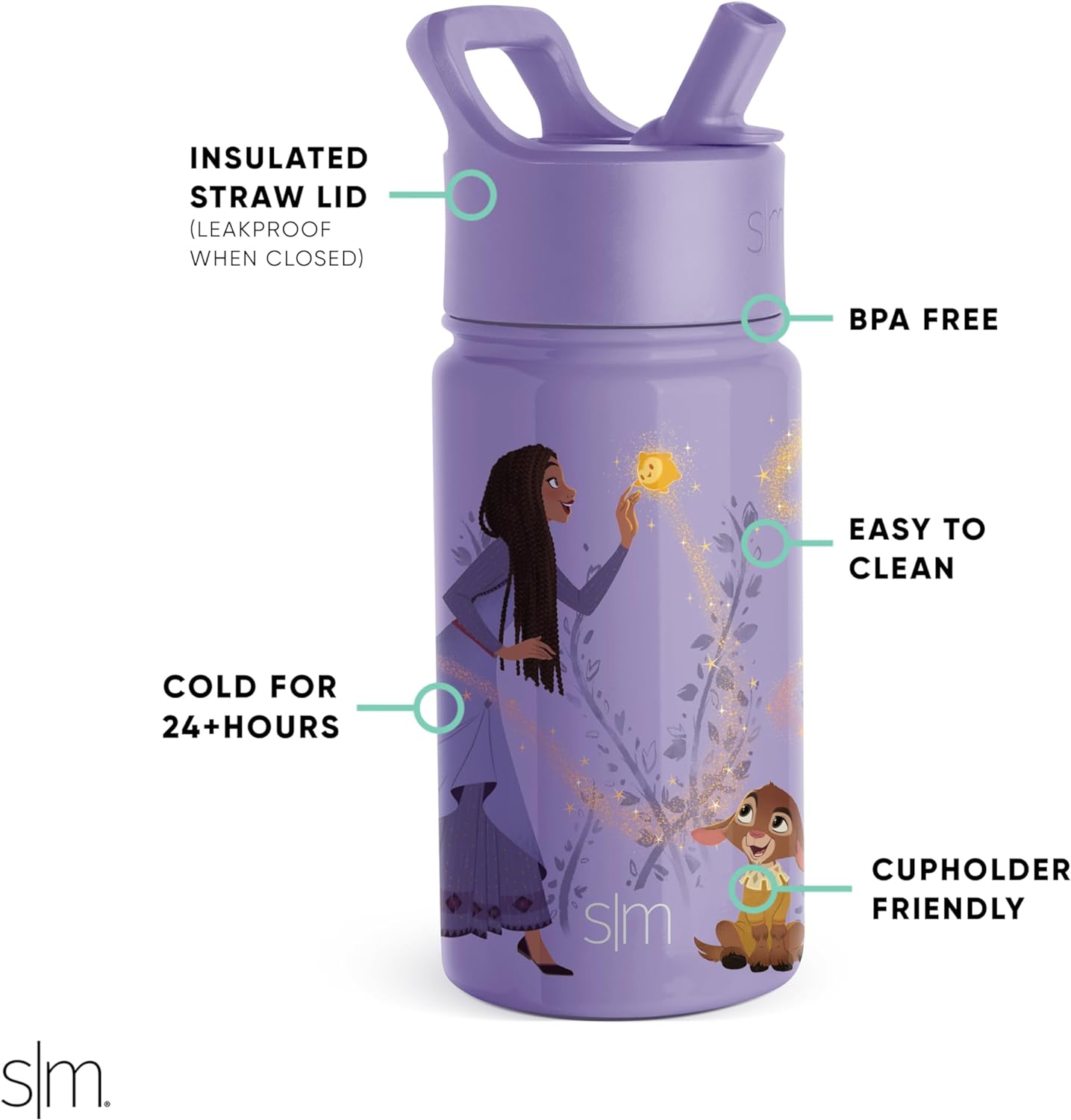 Simple Modern Disney Wish Botella de agua de acero inoxidable aislado