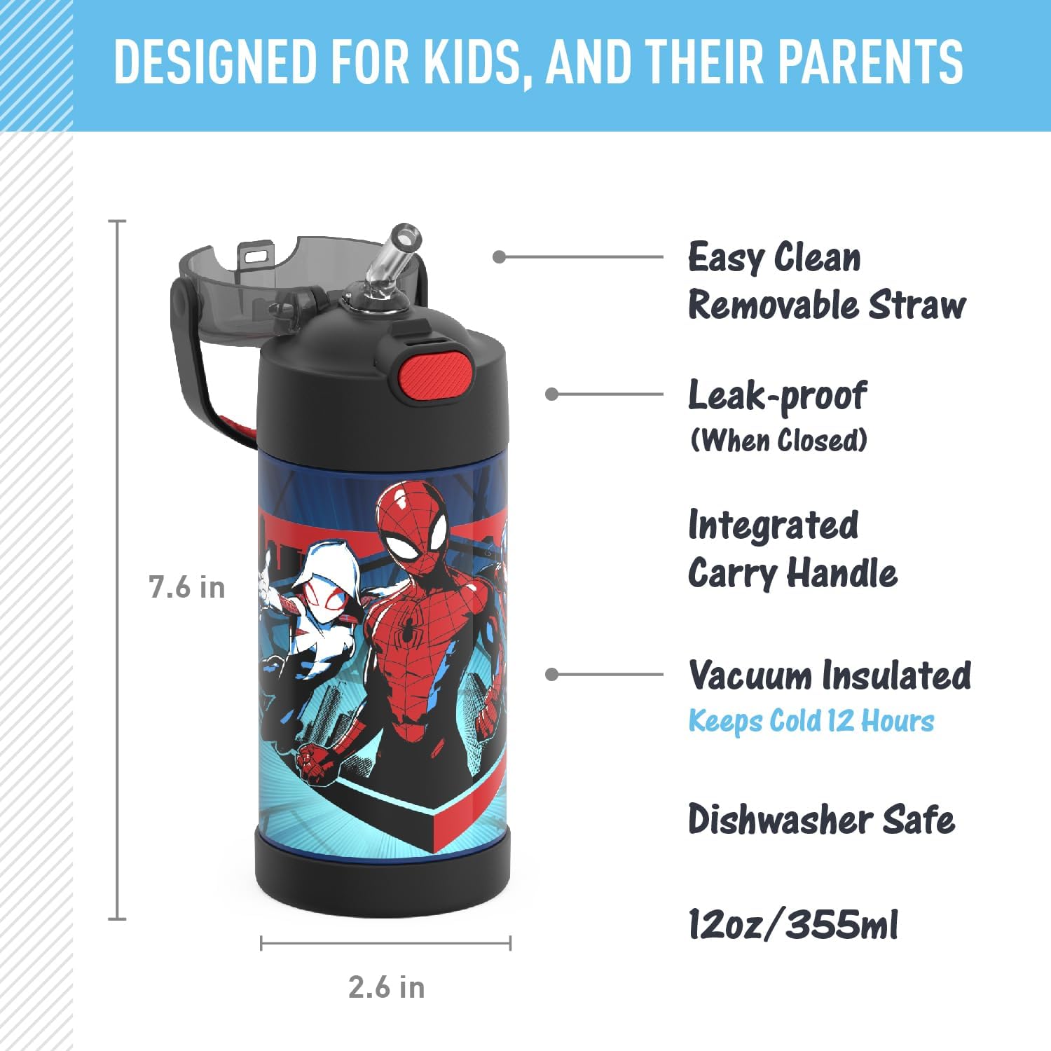 THERMOS FUNTAINER - Botella de agua de acero inoxidable Spider-Man