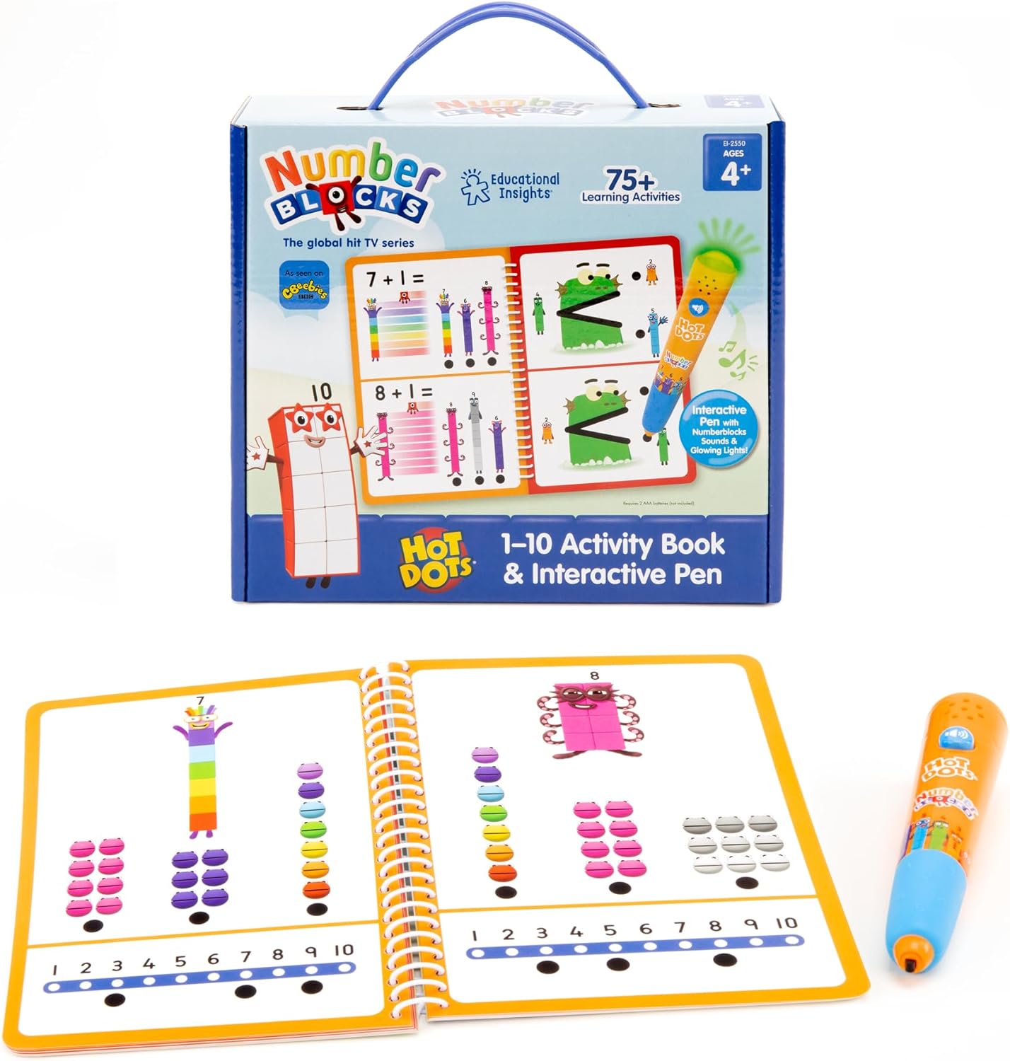 Educational Insights Hot Dots Numberblocks - Libro de trabajo números del 1 al 10 con bolígrafo interactivo, más de 75 actividades