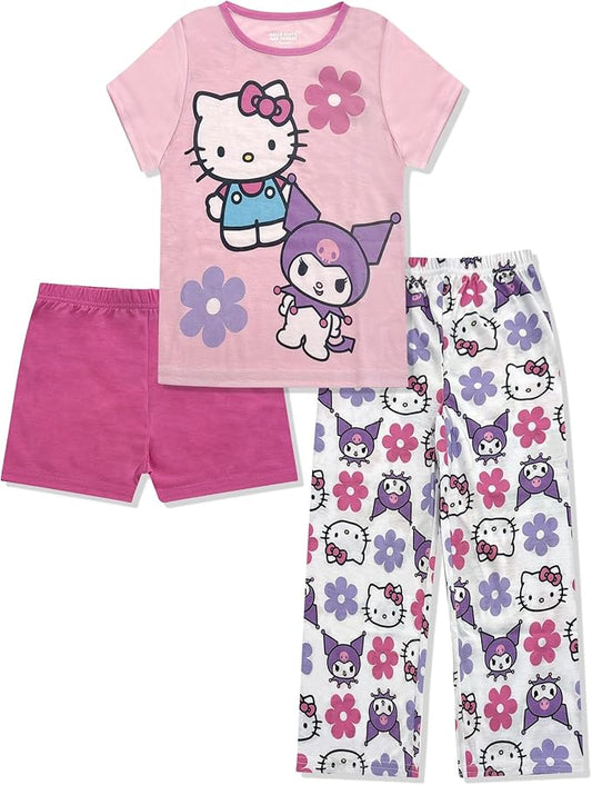 Hello Kitty Conjunto de pijama para niñas, 3 piezas