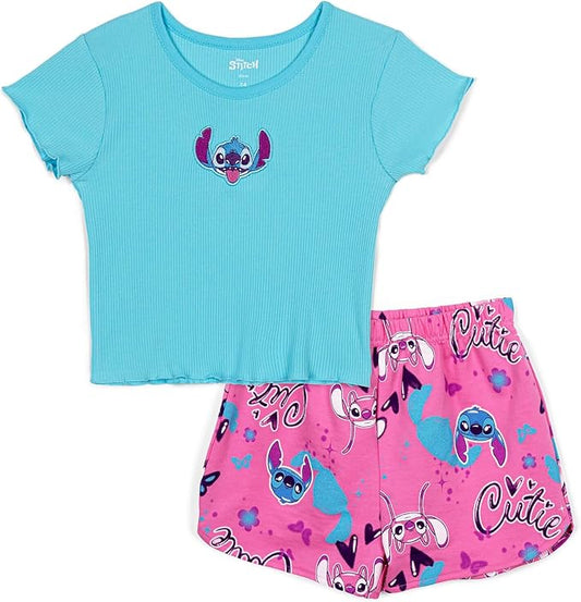 Disney Stitch - Conjunto de camiseta acanalada y pantalones cortos