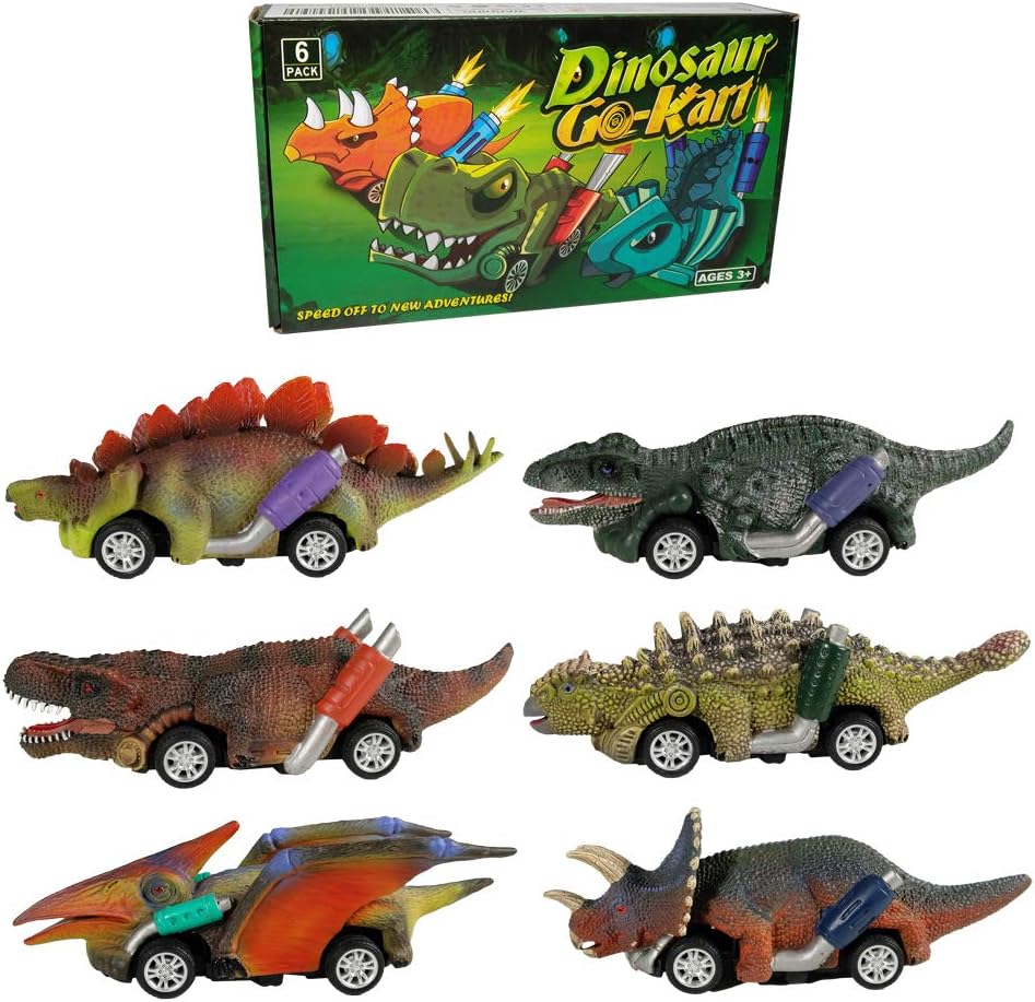 Coches de juguete de dinosaurio, paquete de 6