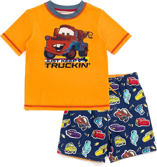 Disney Cars - Conjunto de camiseta de protección UPF 50+ y traje de baño