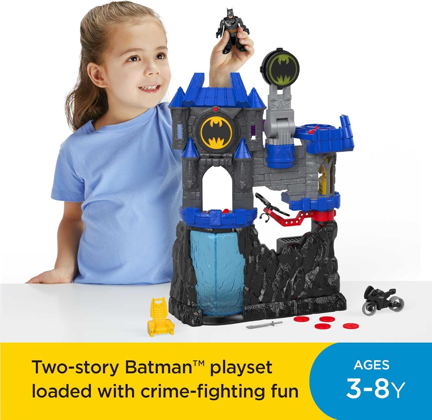 Fisher-Price Imaginext DC Super Friends - Juego de baticueva de Wayne Manor con figura de Batman y accesorios