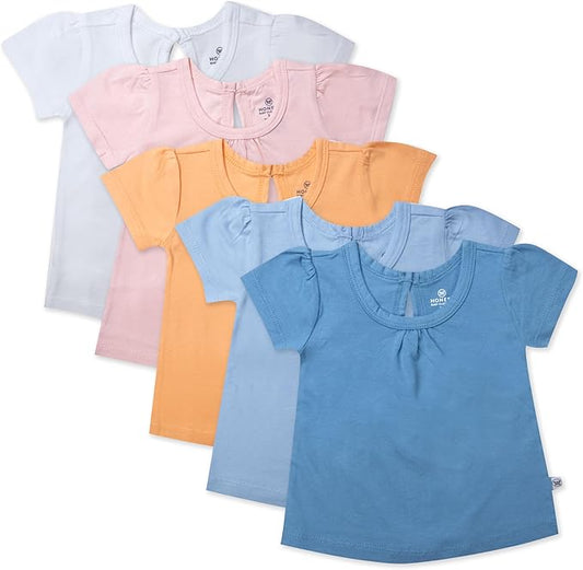 HonestBaby Paquete de 5 camisetas de manga abombada 100% algodón