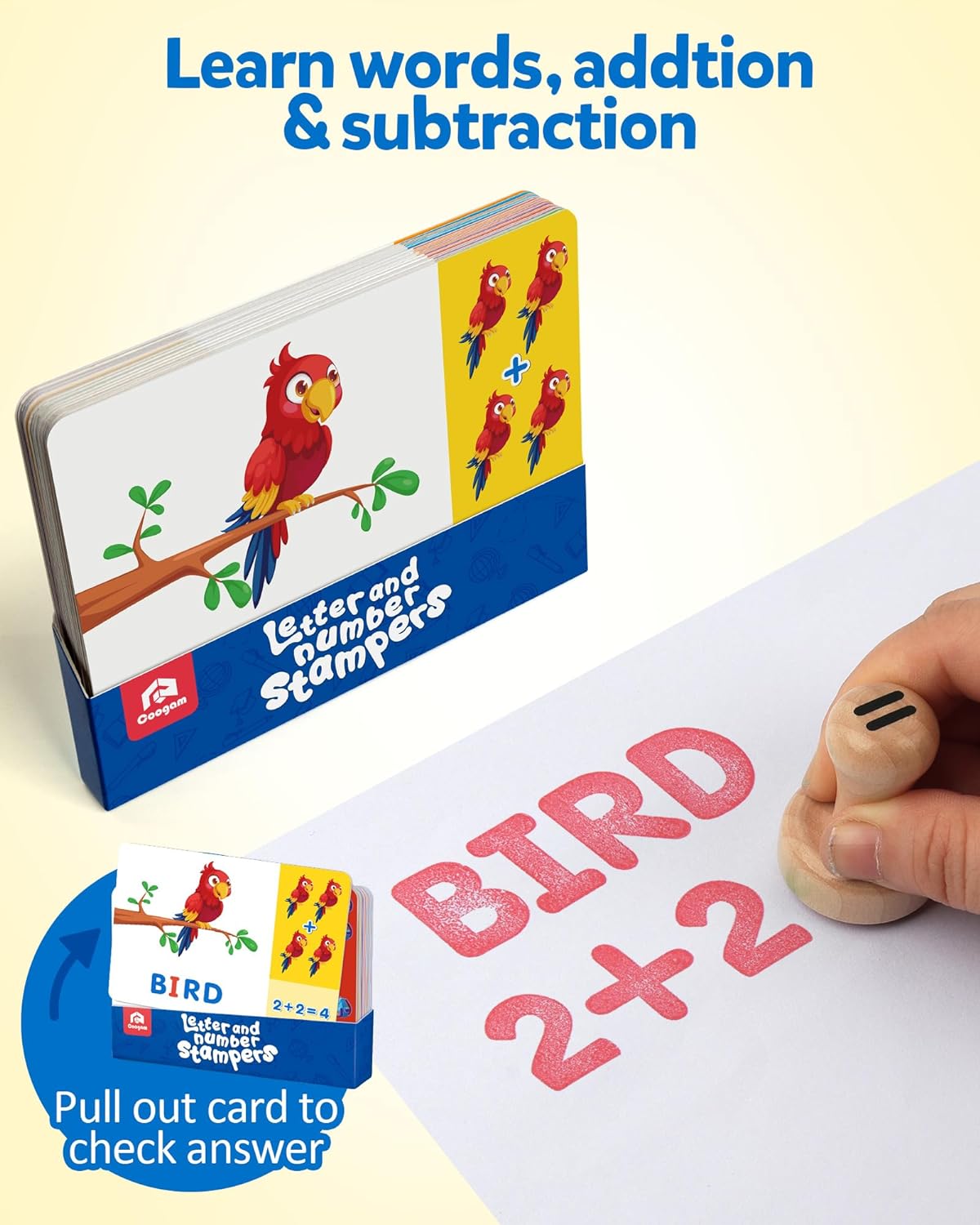 Tarjeta de madera con sello de números del alfabeto, sellos de letras de ortografía ABC y matemáticas, sellos de números de aprendizaje