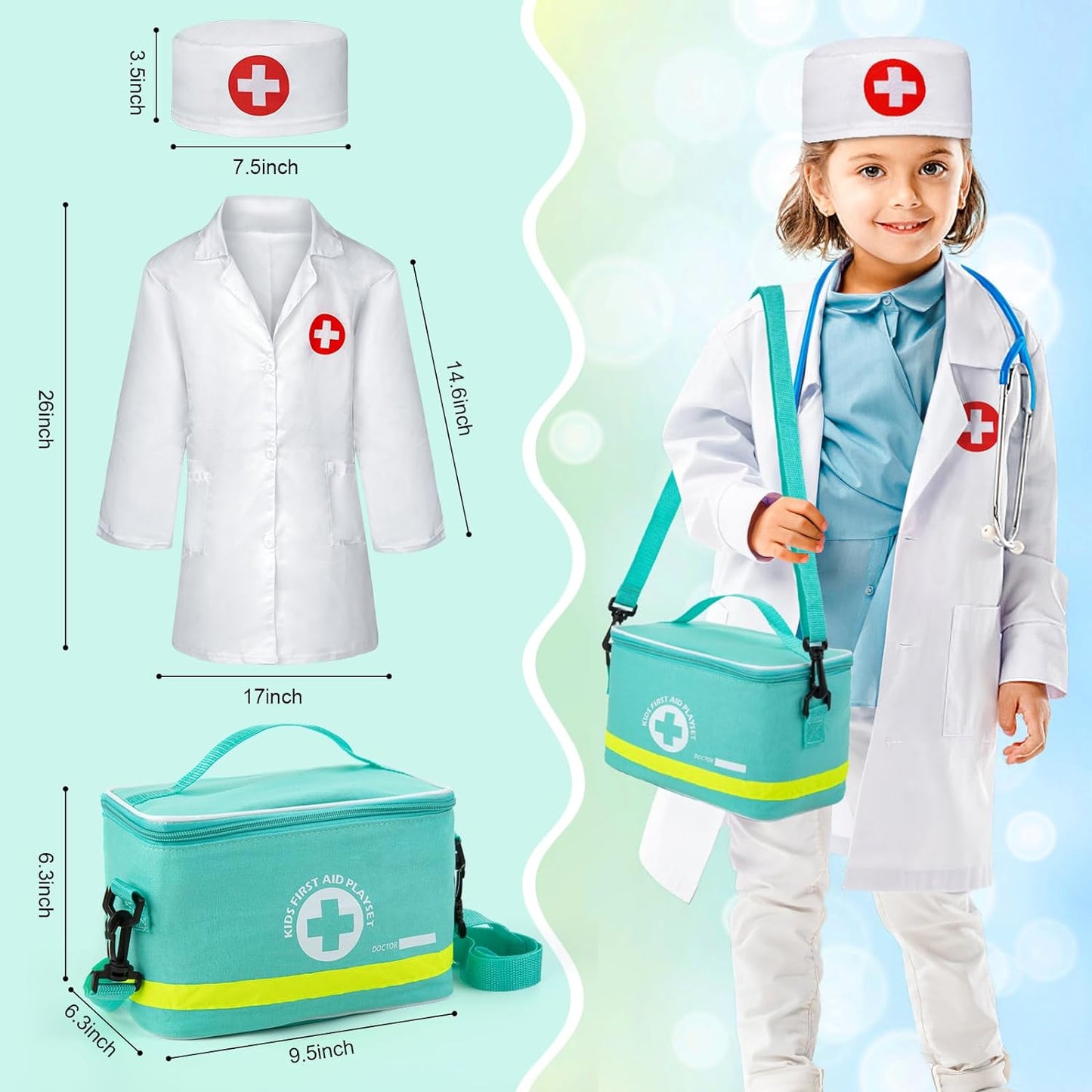 Kit médico para niños, juego de simulación de 34 piezas para niños pequeños, kit de médico para niños, con bolsa médica, estetoscopio y otros accesorios