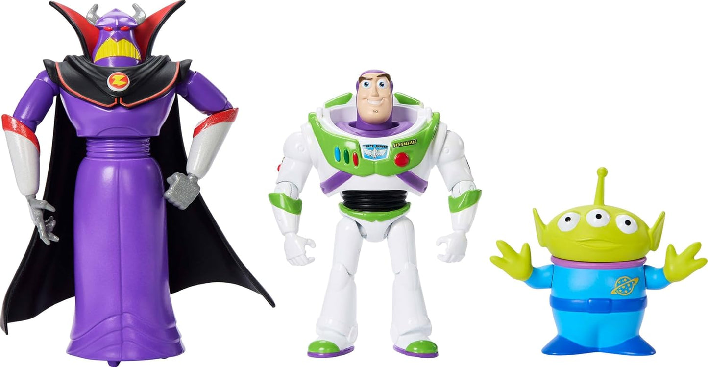 Paquete de 3 figuras de acción, 4 pulgadas a escala Buzz Lightyear, Zurg & Alien Posable Toys